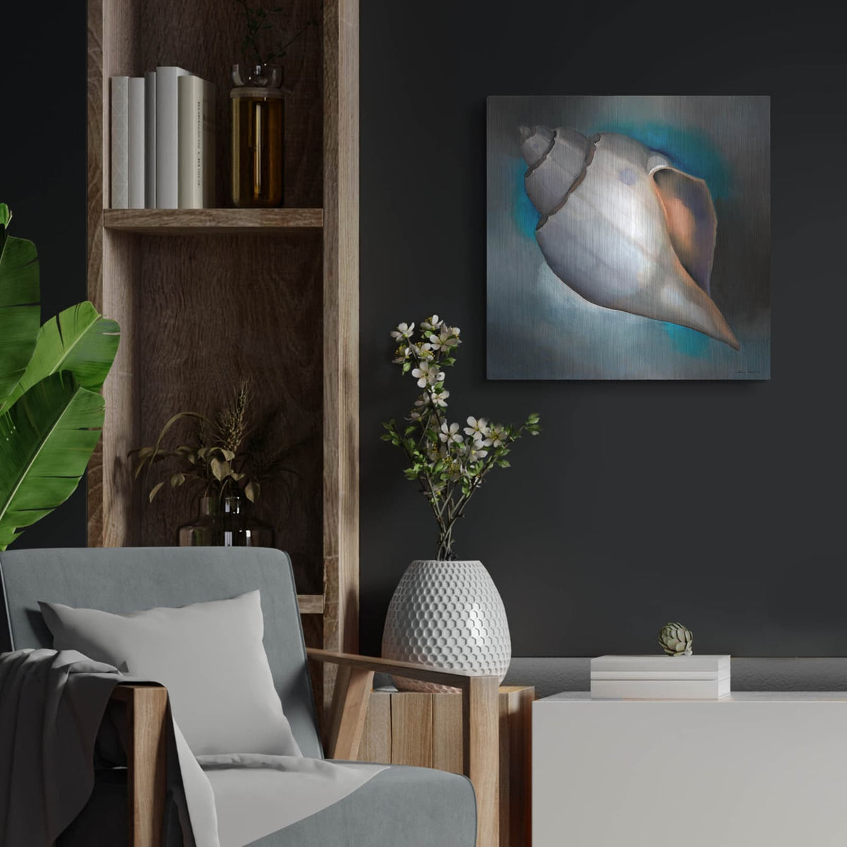 'Sea Shell Glow' by Louise Montillio – Metal Wall Art, 24x24 room view