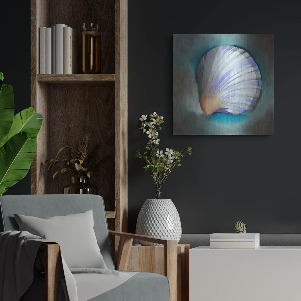 'Clam Shell Glow' by Louise Montillio – Metal Wall Art, 24x24 room view