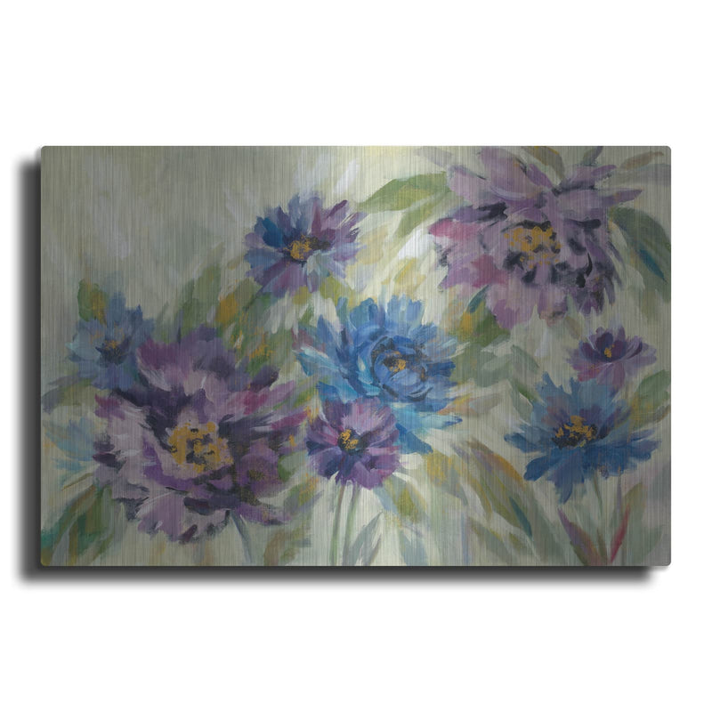 'Bold Blue and Lavender Flowers' by Silvia Vassileva – Metal Wall Art