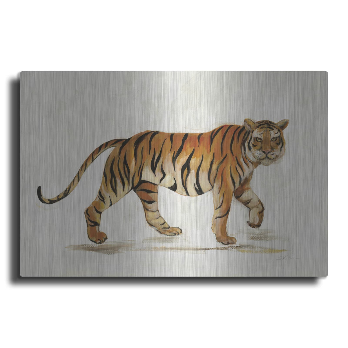 'Walking Tiger Light' by Silvia Vassileva – Metal Wall Art