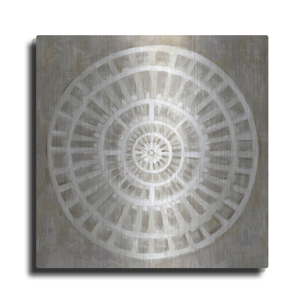 'Neutral Textured Medallion Light' by Silvia Vassileva – Metal Wall Art
