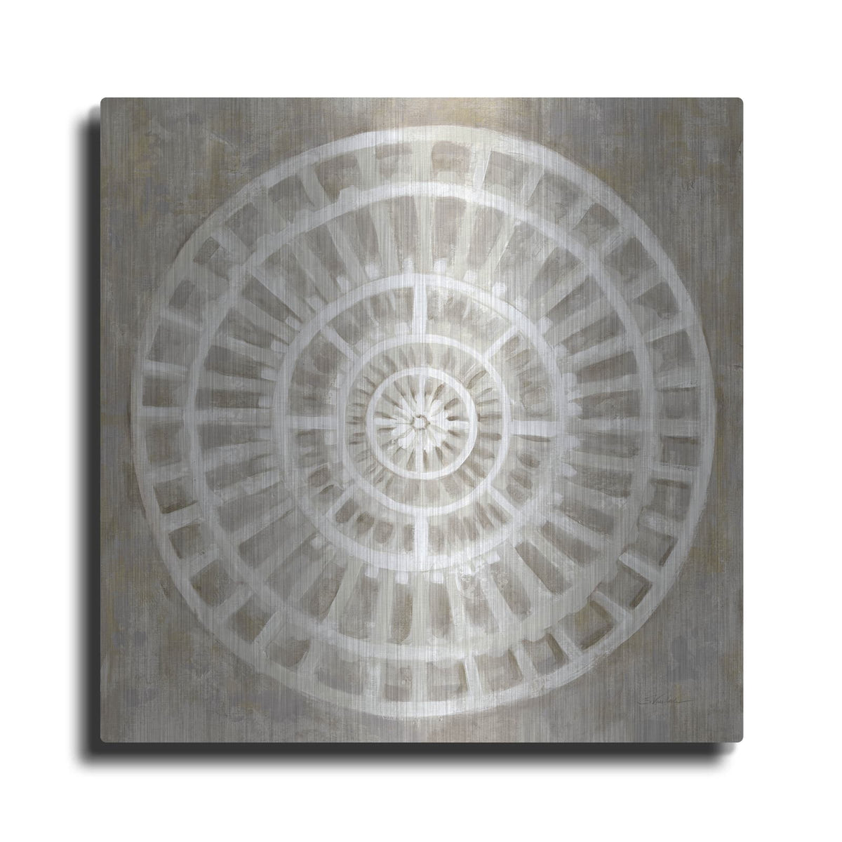 'Neutral Textured Medallion Light' by Silvia Vassileva – Metal Wall Art