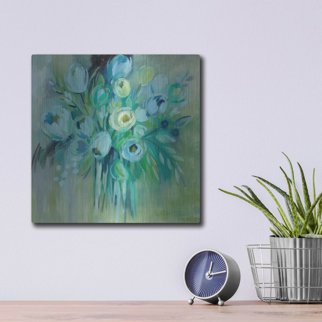 'Aurora Borealis Florals' by Silvia Vassileva – Metal Wall Art, 12x12 room view