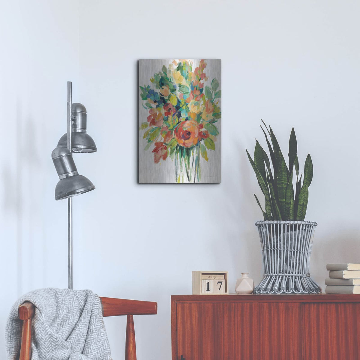 'Earthy Colors Bouquet I White' by Silvia Vassileva – Metal Wall Art, 16x24 room view
