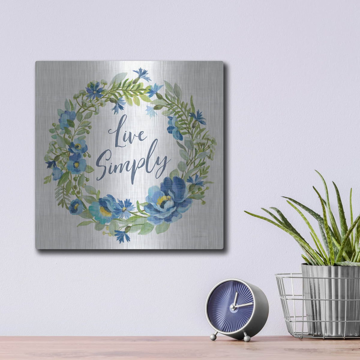 'Botanical Blue VI' by Silvia Vassileva – Metal Wall Art, 12x12 room view