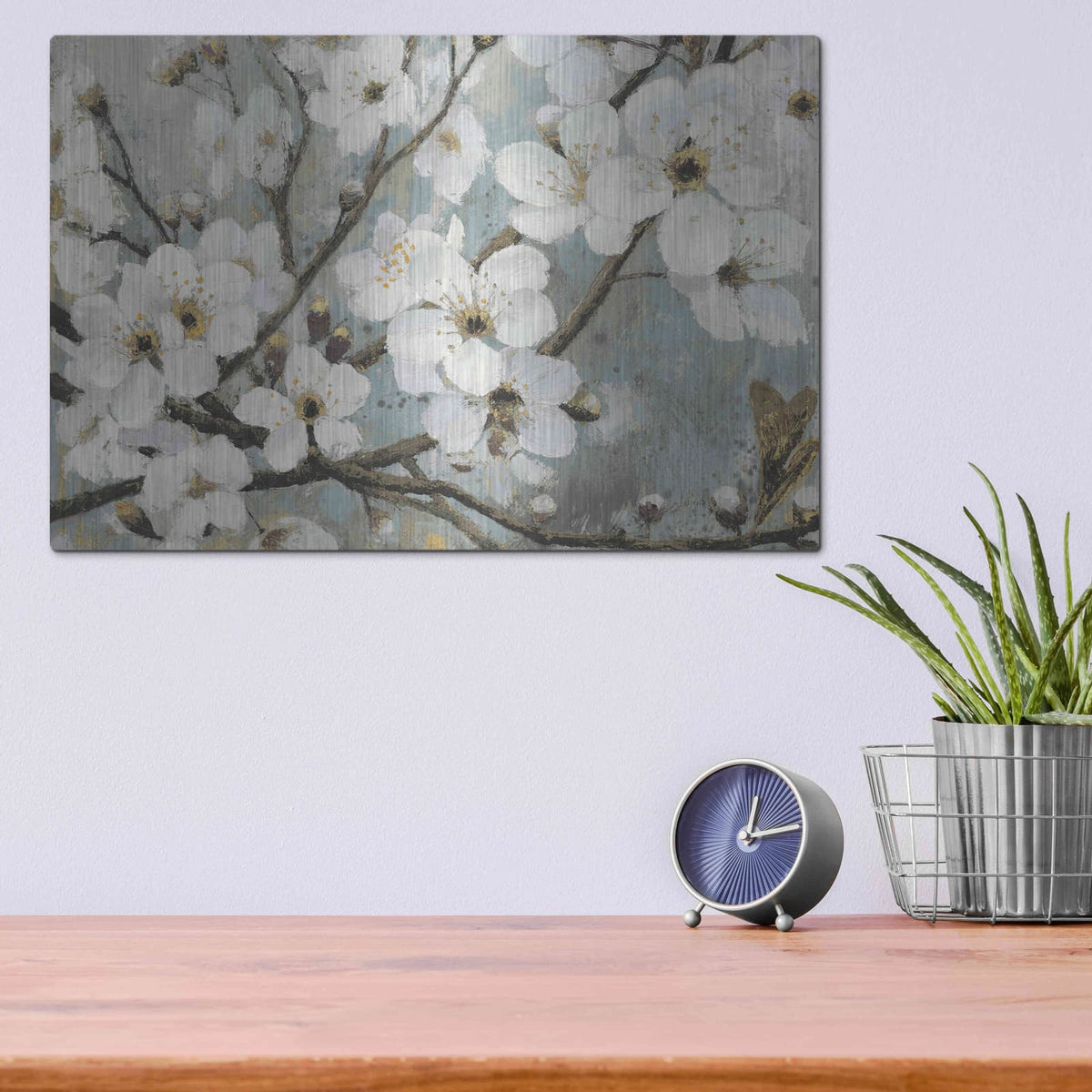 'Cherry Blossoms I BLUE' by James Wiens – Metal Wall Art, 16x12 room view