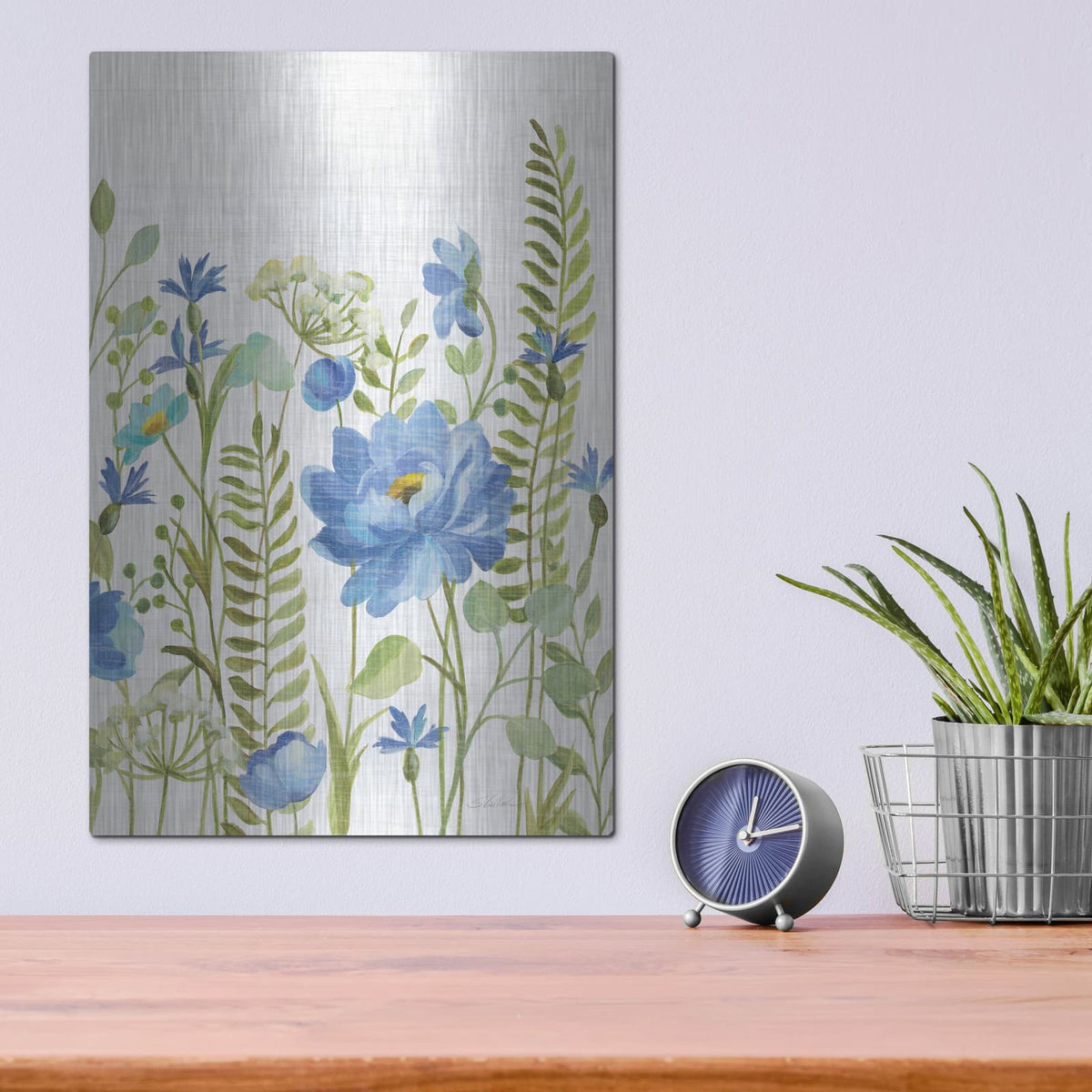 'Botanical Blue VIII' by Silvia Vassileva – Metal Wall Art, 12x16 room view