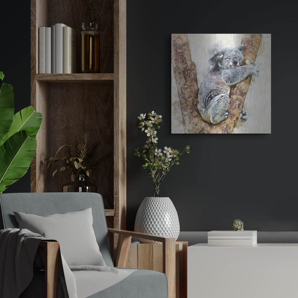 'Koala 4' by Kim Curinga – Metal Wall Art, 24x24 room view