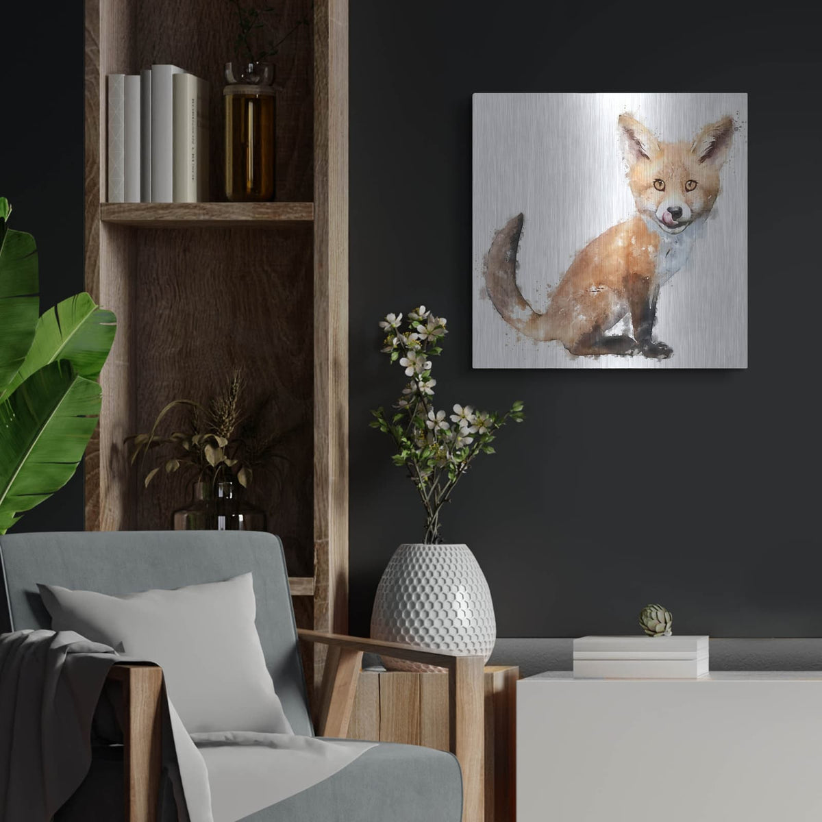 'Foxy Good' by Kim Curinga – Metal Wall Art, 24x24 room view