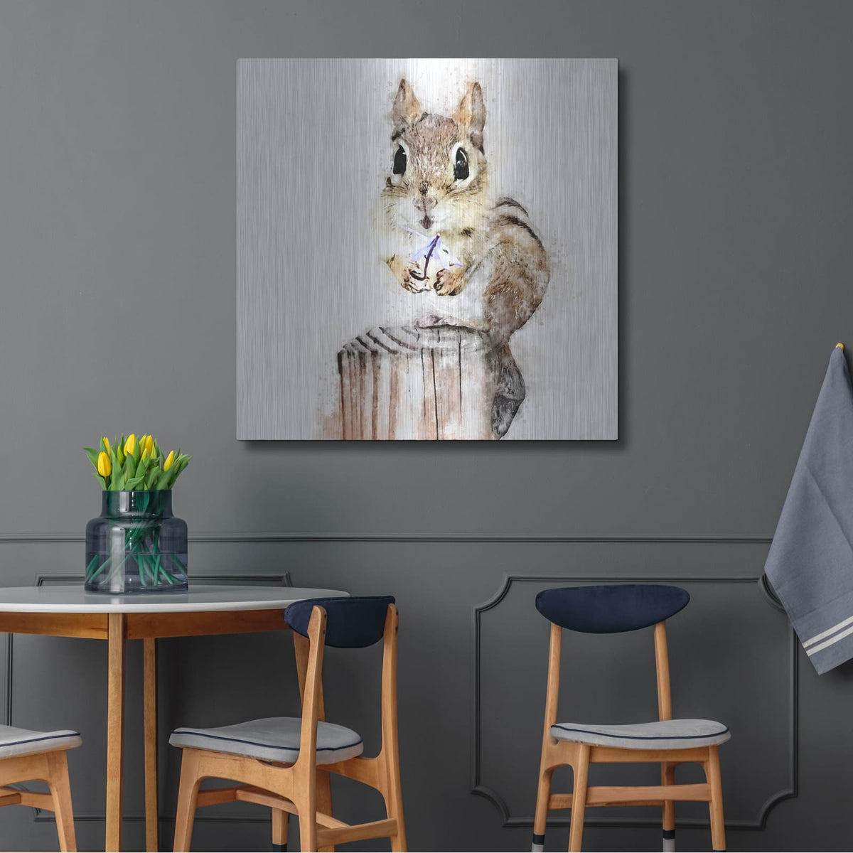 'Chippy With Flower' by Kim Curinga – Metal Wall Art, 36x36 room view