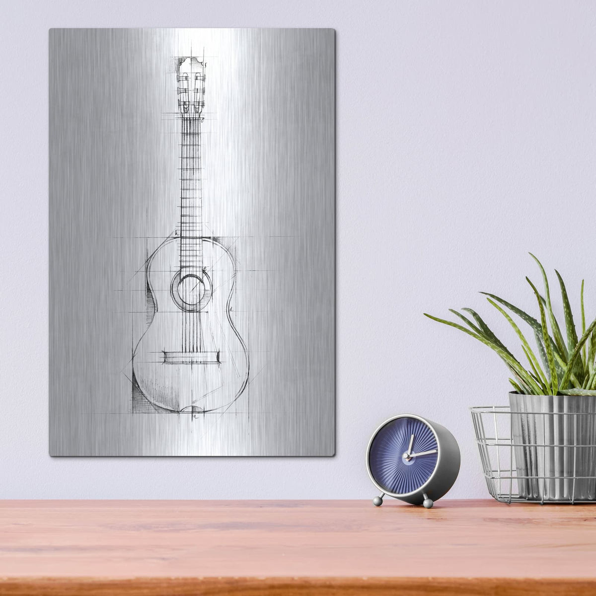 'Guitar Sketch' by Ethan Harper – Metal Wall Art, 12x16 room view