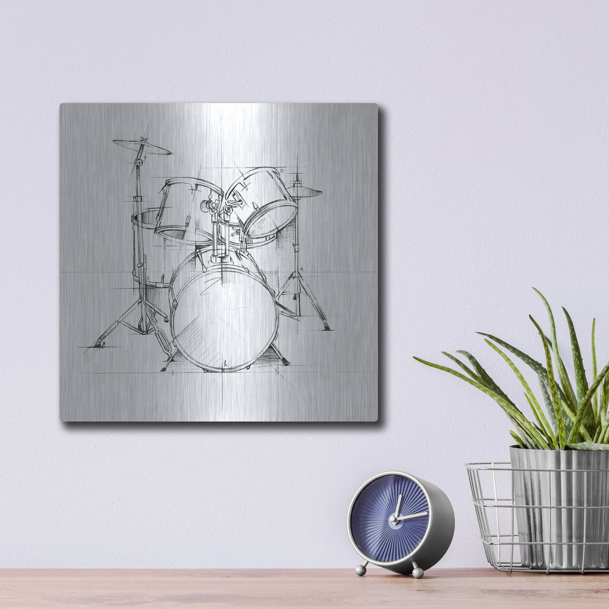 'Drum Sketch' by Ethan Harper – Metal Wall Art, 12x12 room view