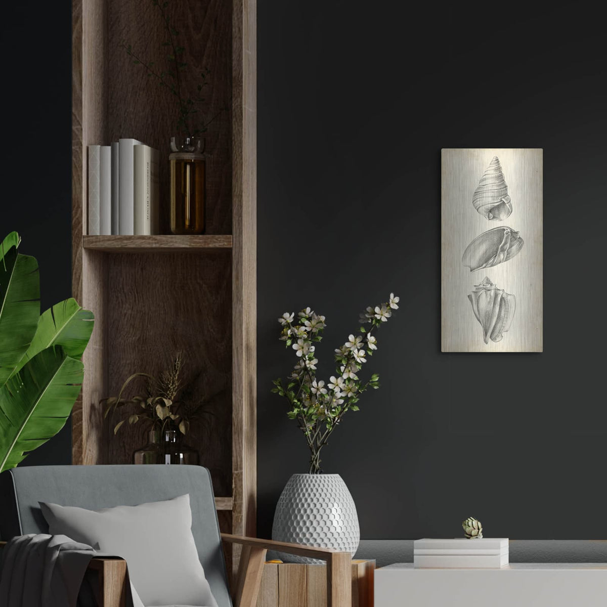 'Antique Shell Study Panel II' by Ethan Harper – Metal Wall Art, 12x24 room view