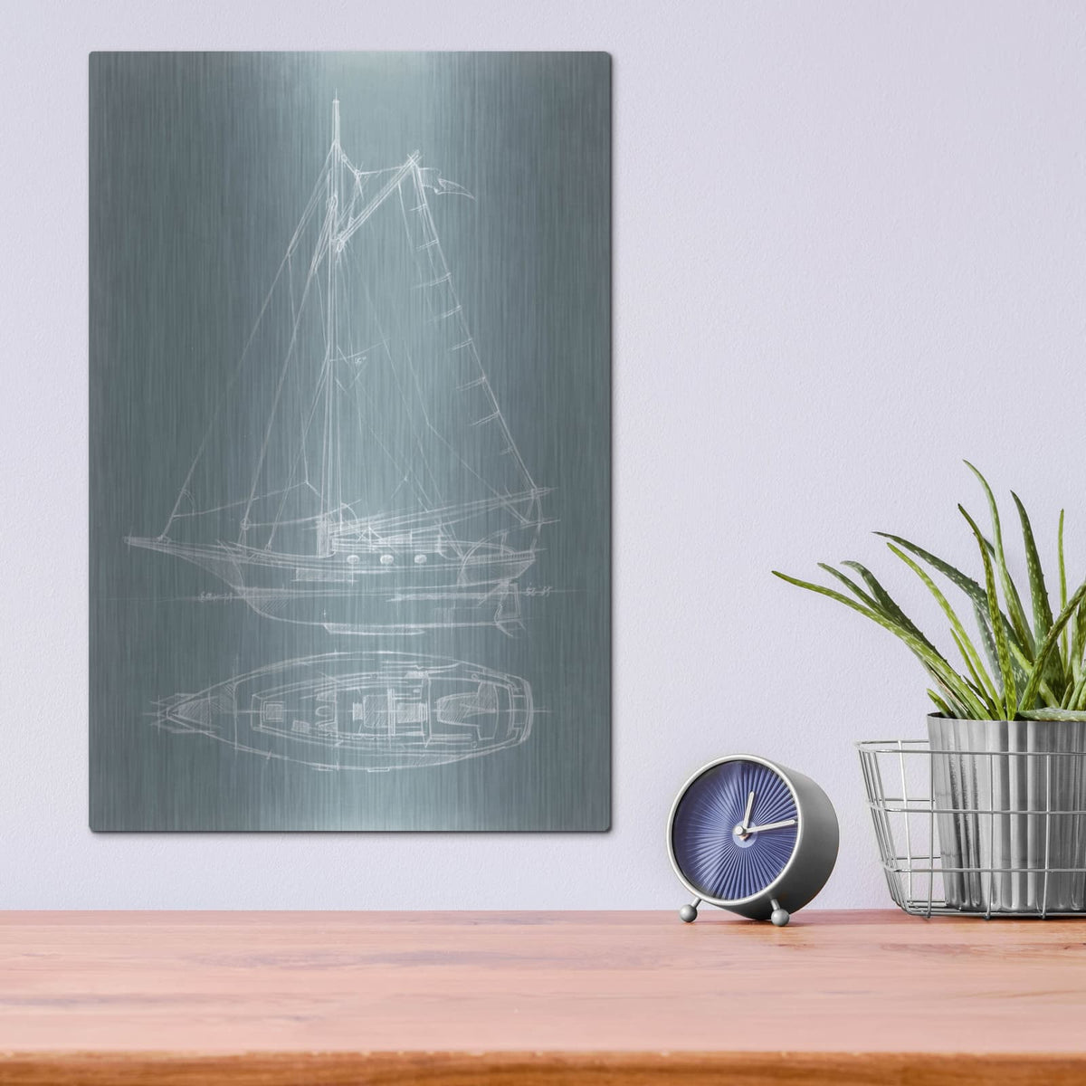 'Yacht Sketches IV' by Ethan Harper – Metal Wall Art, 12x16 room view