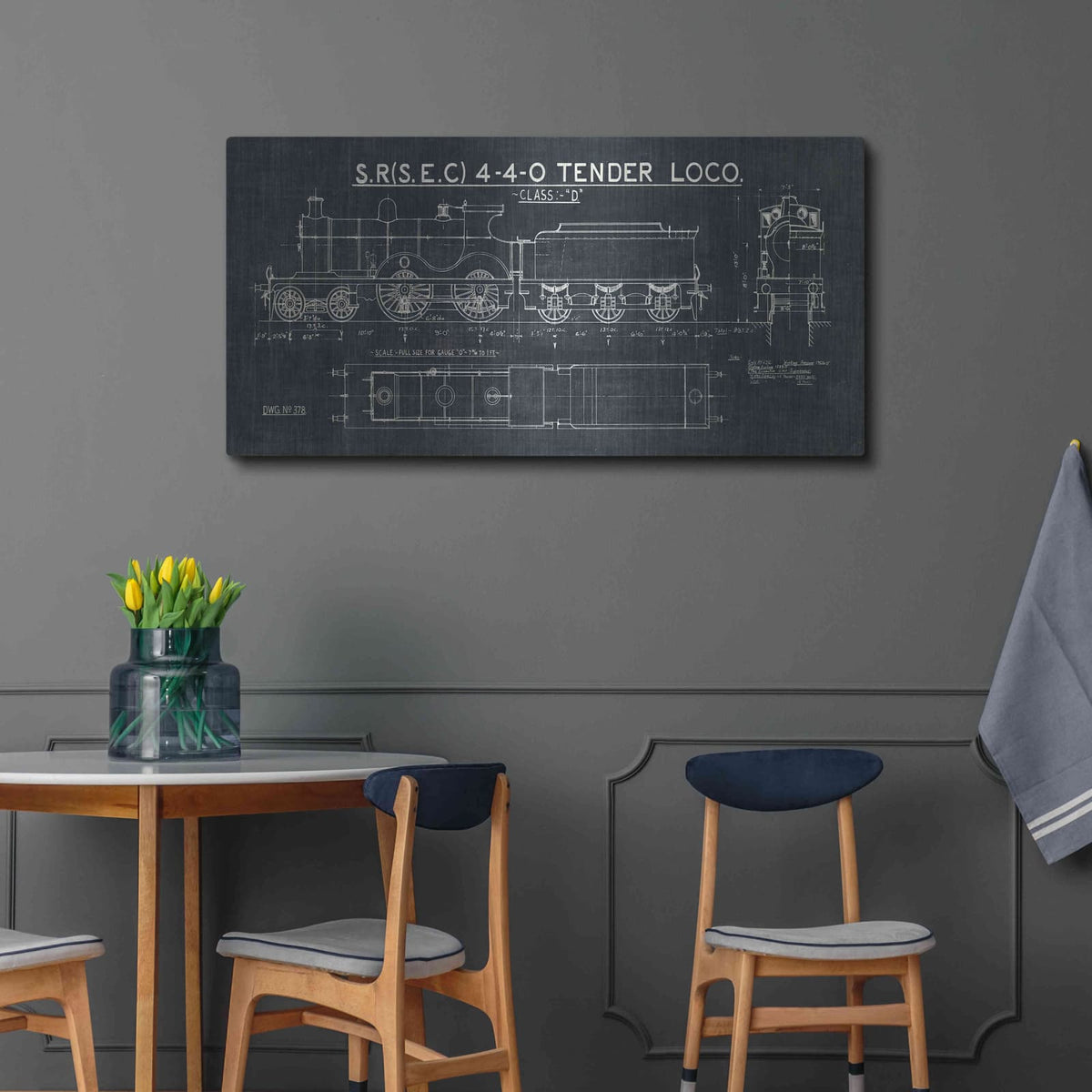 'Train Blueprint II' by Wild Apple Portfolio – Metal Wall Art, 48x24 room view