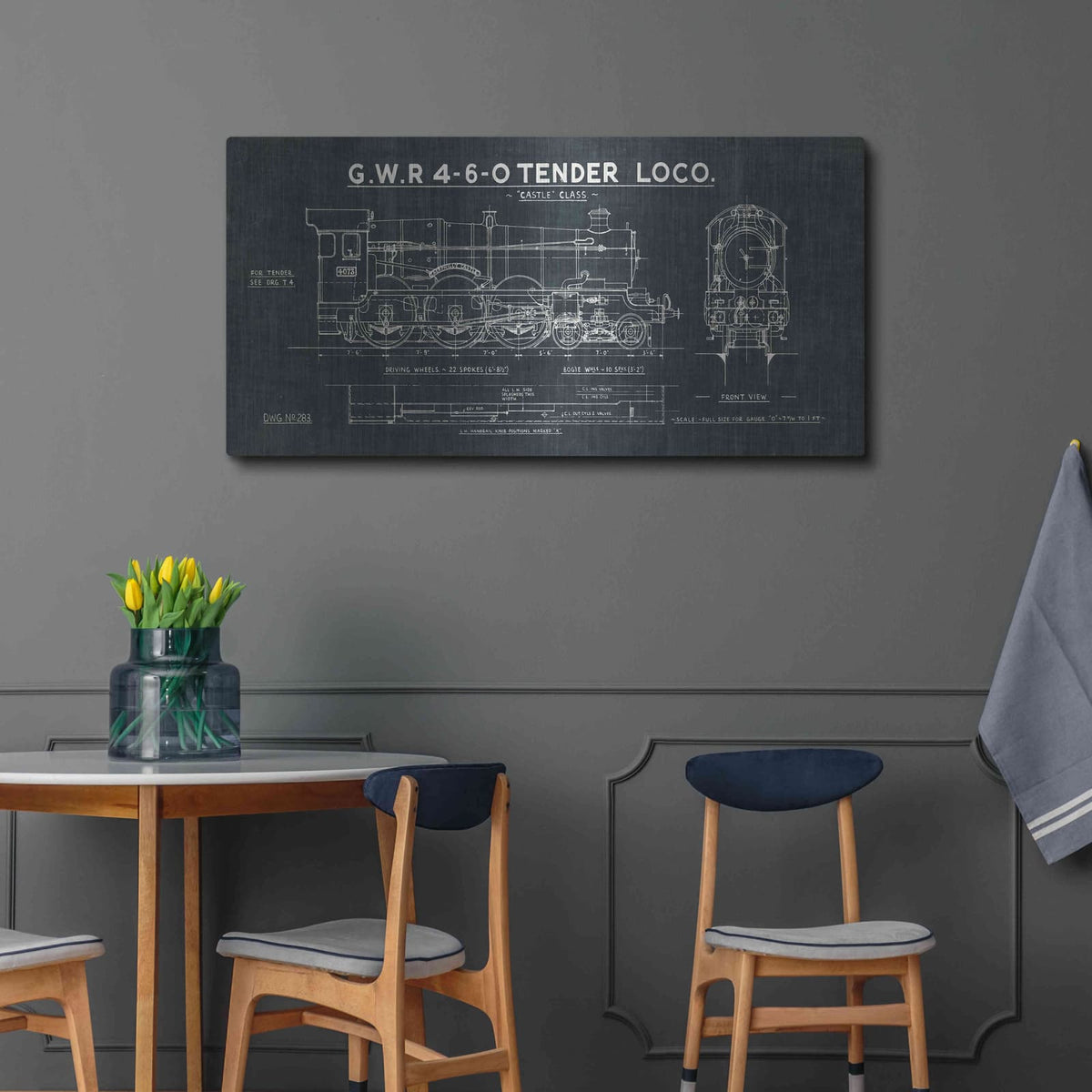 'Train Blueprint III' by Wild Apple Portfolio – Metal Wall Art, 48x24 room view