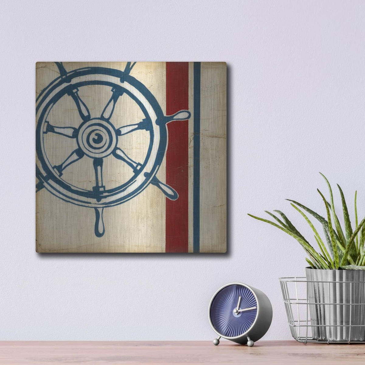 'Americana Captain's Wheel' by Ethan Harper – Metal Wall Art, 12x12 room view