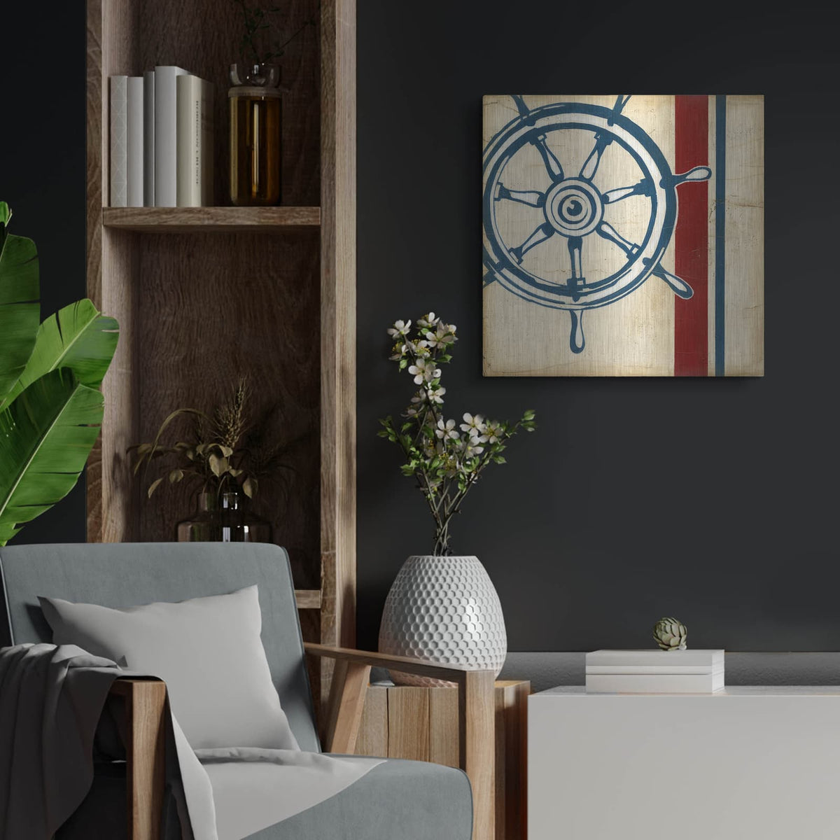 'Americana Captain's Wheel' by Ethan Harper – Metal Wall Art, 24x24 room view