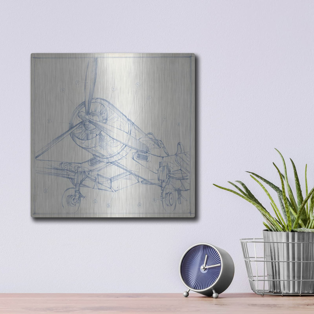 'Airplane Mechanical Sketch II' by Ethan Harper – Metal Wall Art, 12x12 room view