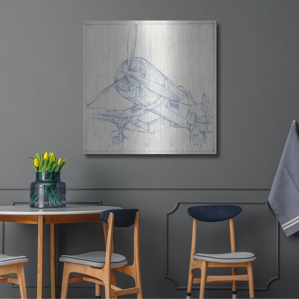 'Airplane Mechanical Sketch II' by Ethan Harper – Metal Wall Art, 36x36 room view