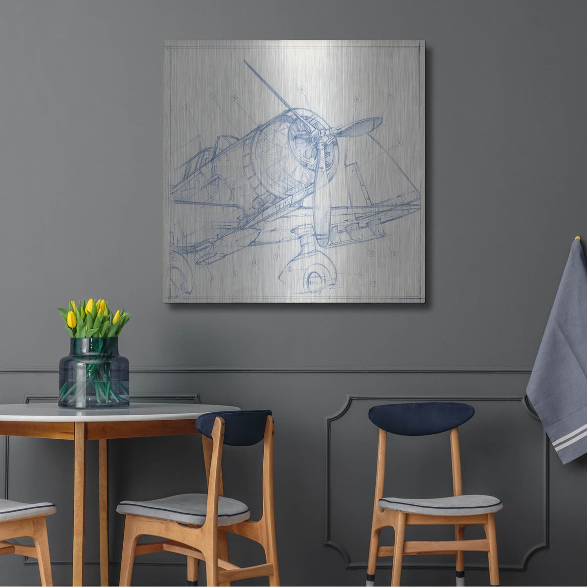 'Airplane Mechanical Sketch I' by Ethan Harper – Metal Wall Art, 36x36 room view
