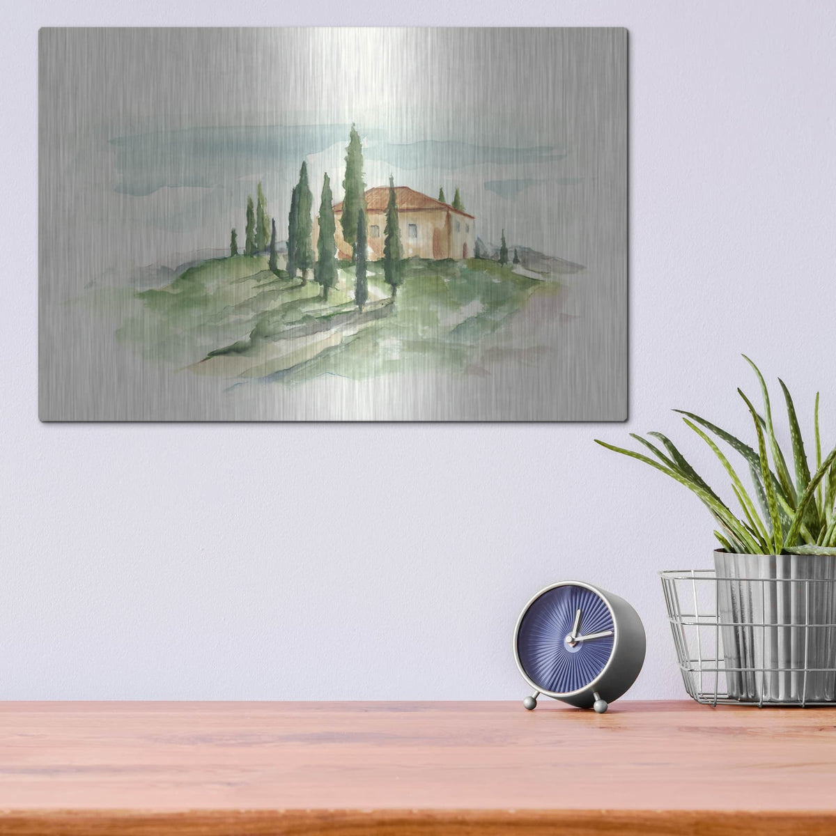 'Watercolor Tuscan Villa II' by Ethan Harper – Metal Wall Art, 16x12 room view