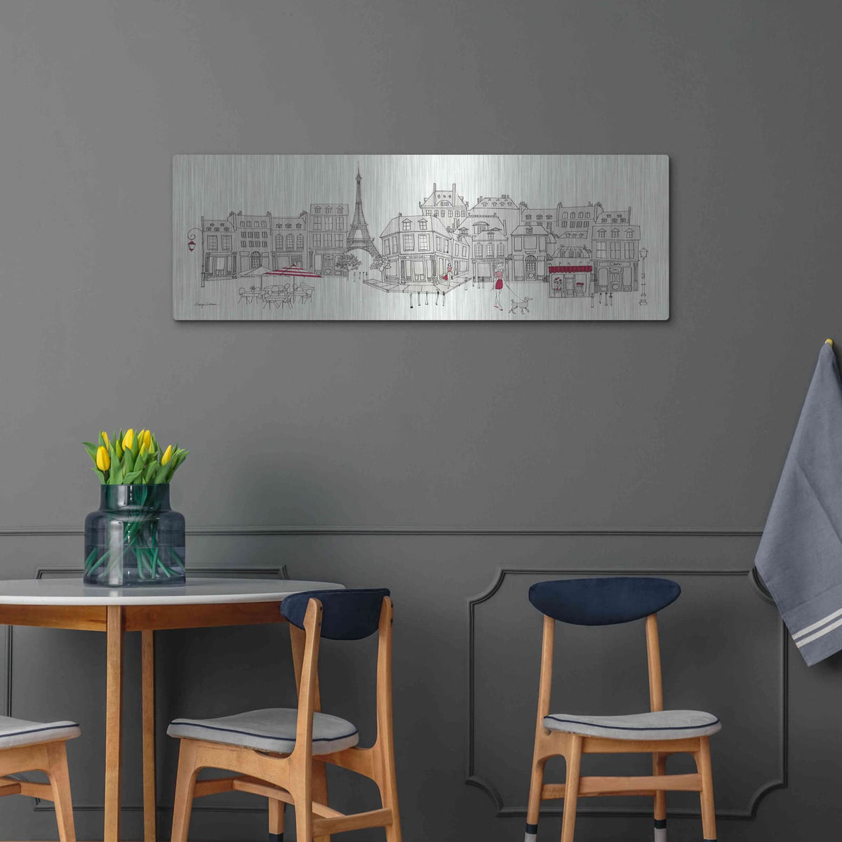 'World Cafe II Paris Panoramic' by Avery Tillmon – Metal Wall Art, 48x16 room view