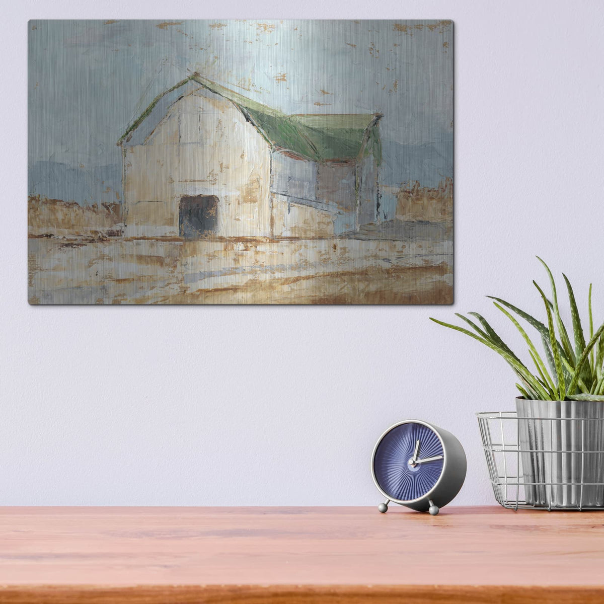 'Whitewashed Barn IV' by Ethan Harper – Metal Wall Art, 16x12 room view