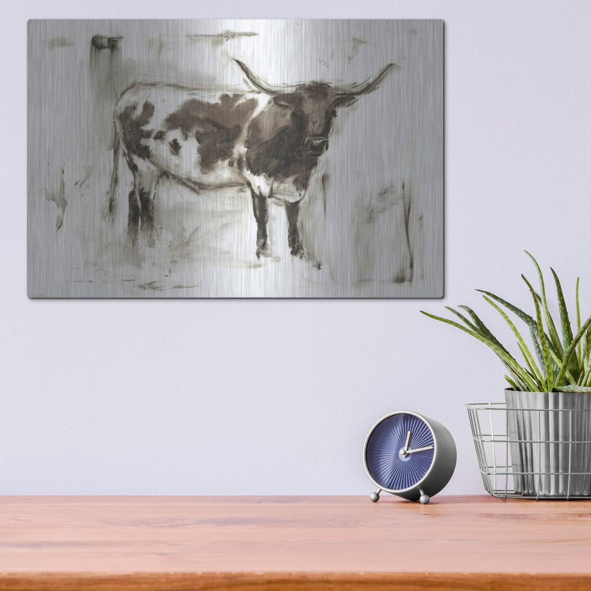 'Longhorn Study I' by Ethan Harper – Metal Wall Art, 16x12 room view