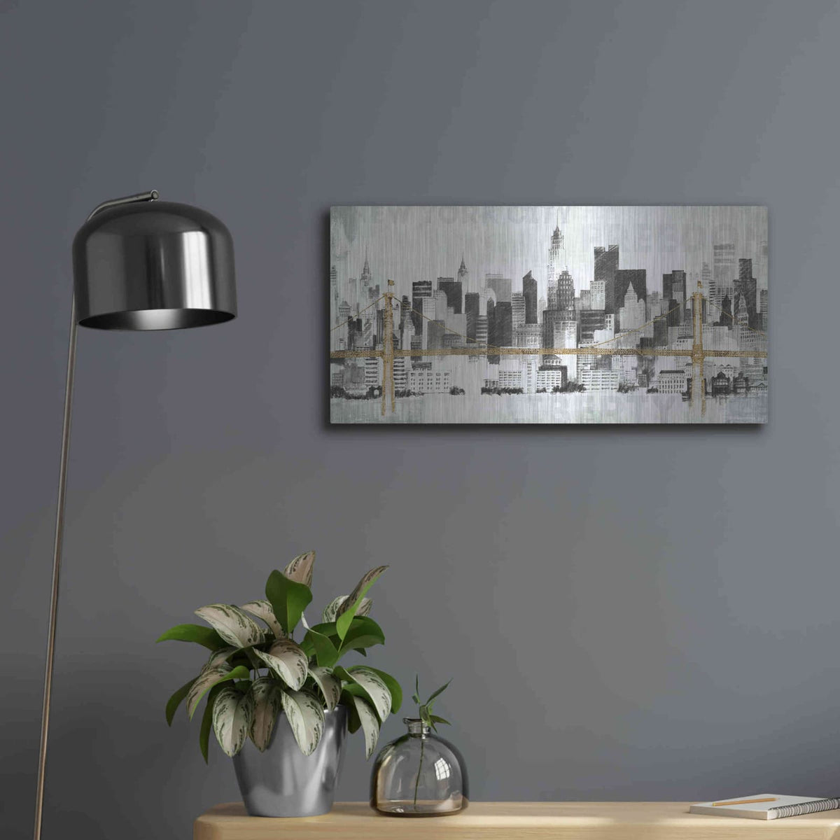 'New York Skyline II' by Avery Tillmon – Metal Wall Art, 24x12 room view