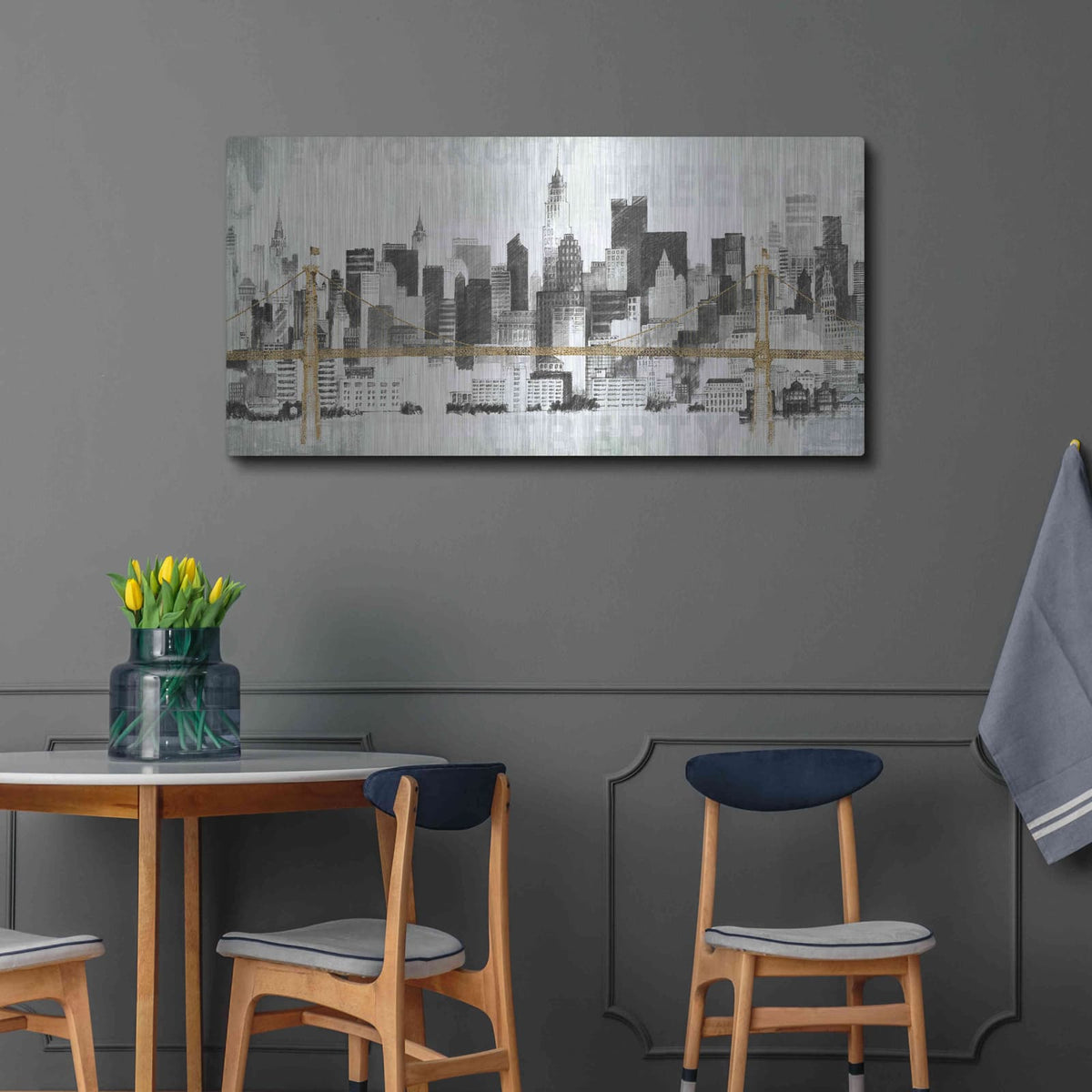 'New York Skyline II' by Avery Tillmon – Metal Wall Art, 48x24 room view