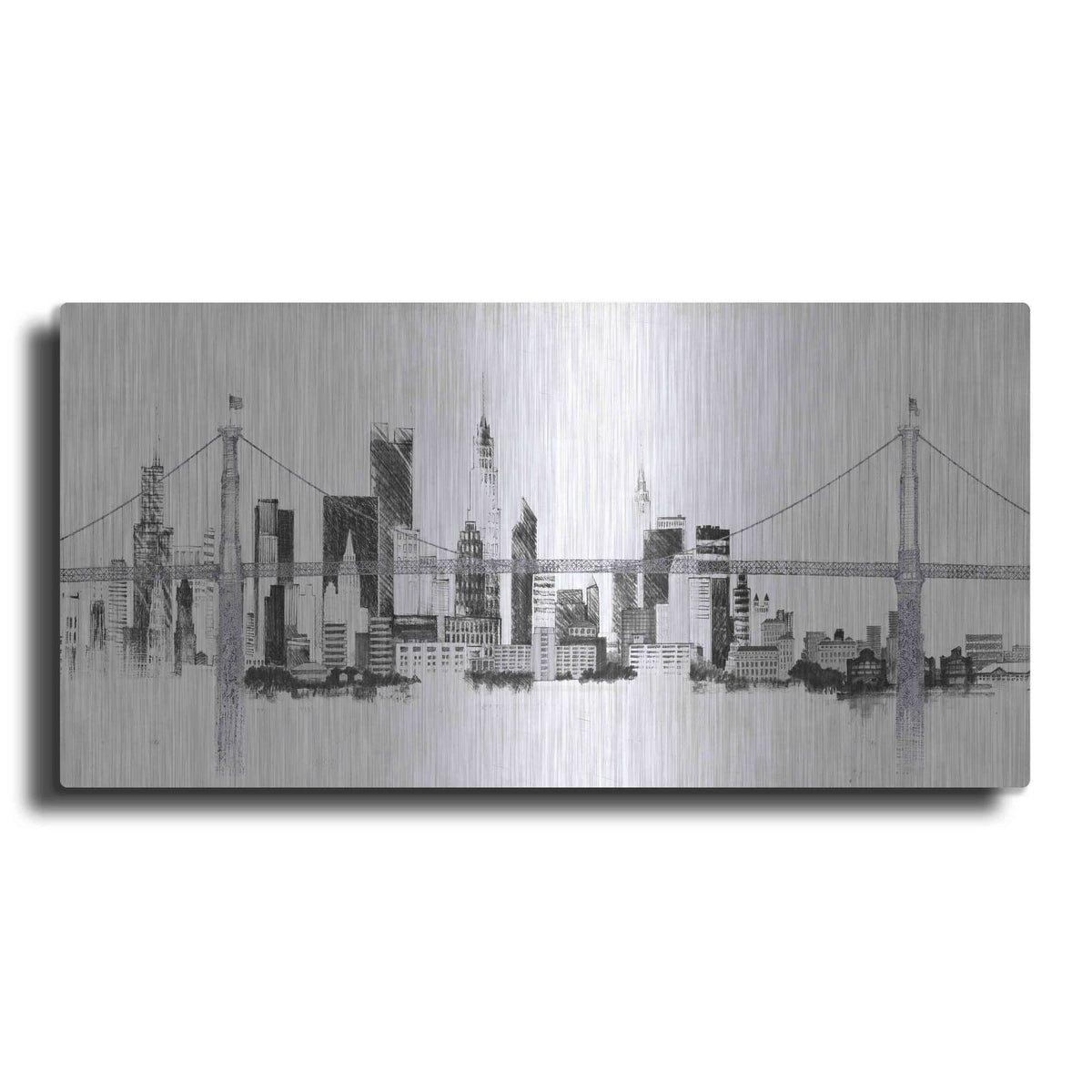 'Bridge And Skyline Silver' by Avery Tillmon – Metal Wall Art
