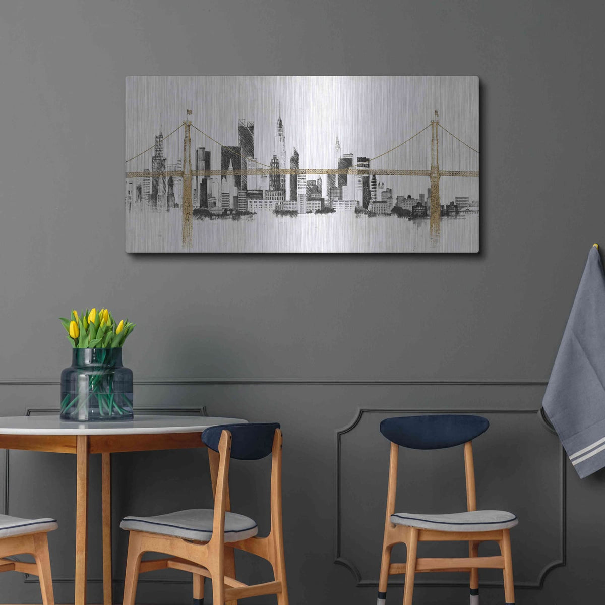 'Bridge And Skyline' by Avery Tillmon – Metal Wall Art, 48x24 room view