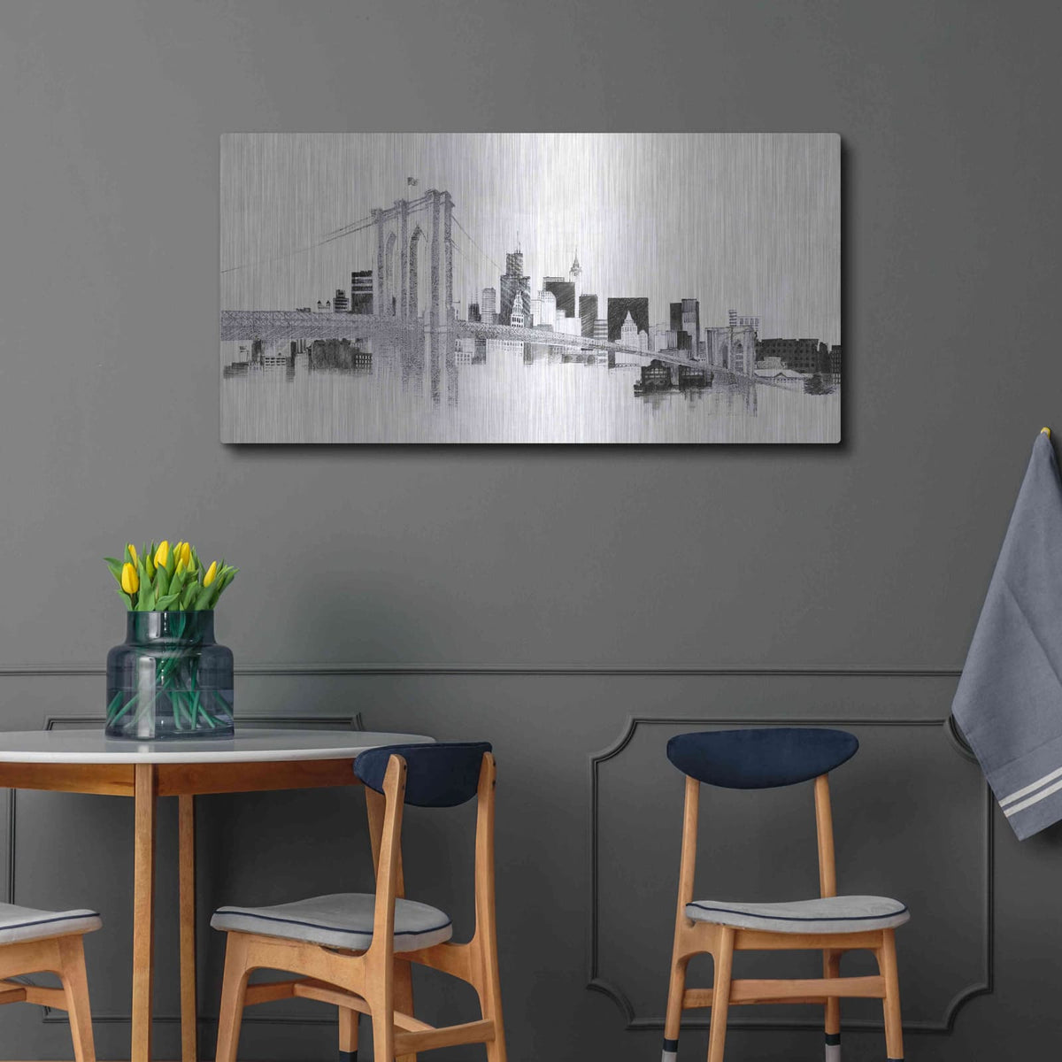 'Skyline Crossing Silver' by Avery Tillmon – Metal Wall Art, 48x24 room view