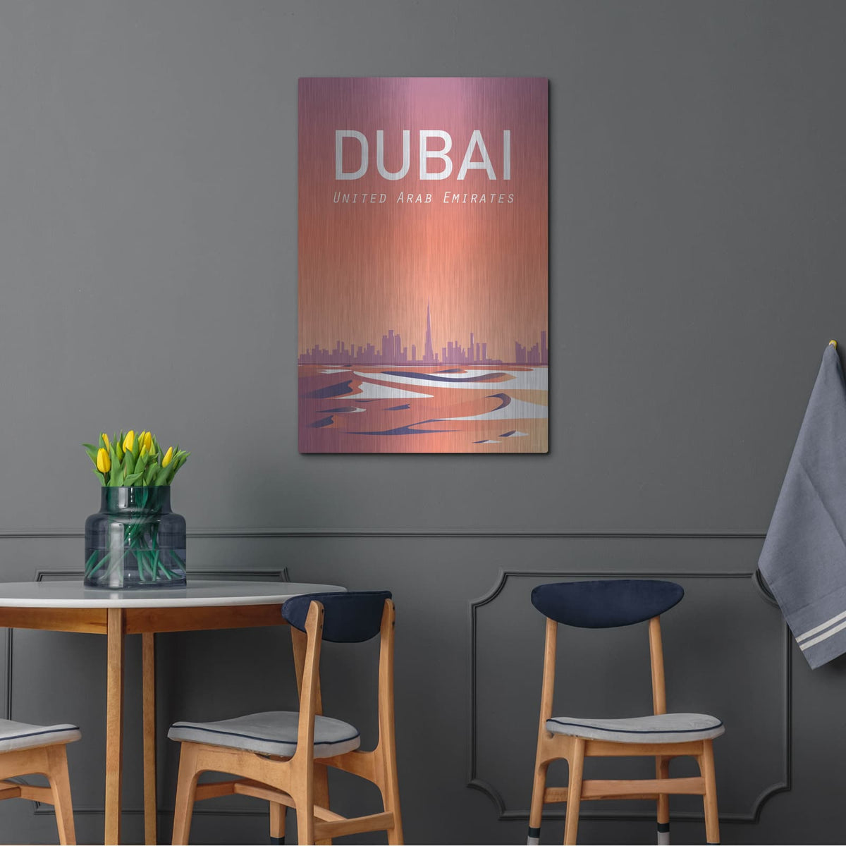 'Dubai' by Arctic Frame – Metal Wall Art, 24x36 room view