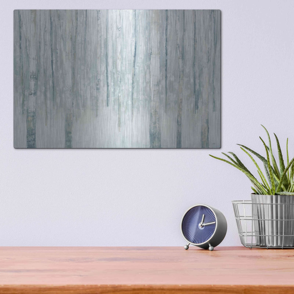 'Birches In Winter Blue' by Julia Purinton – Metal Wall Art, 16x12 room view