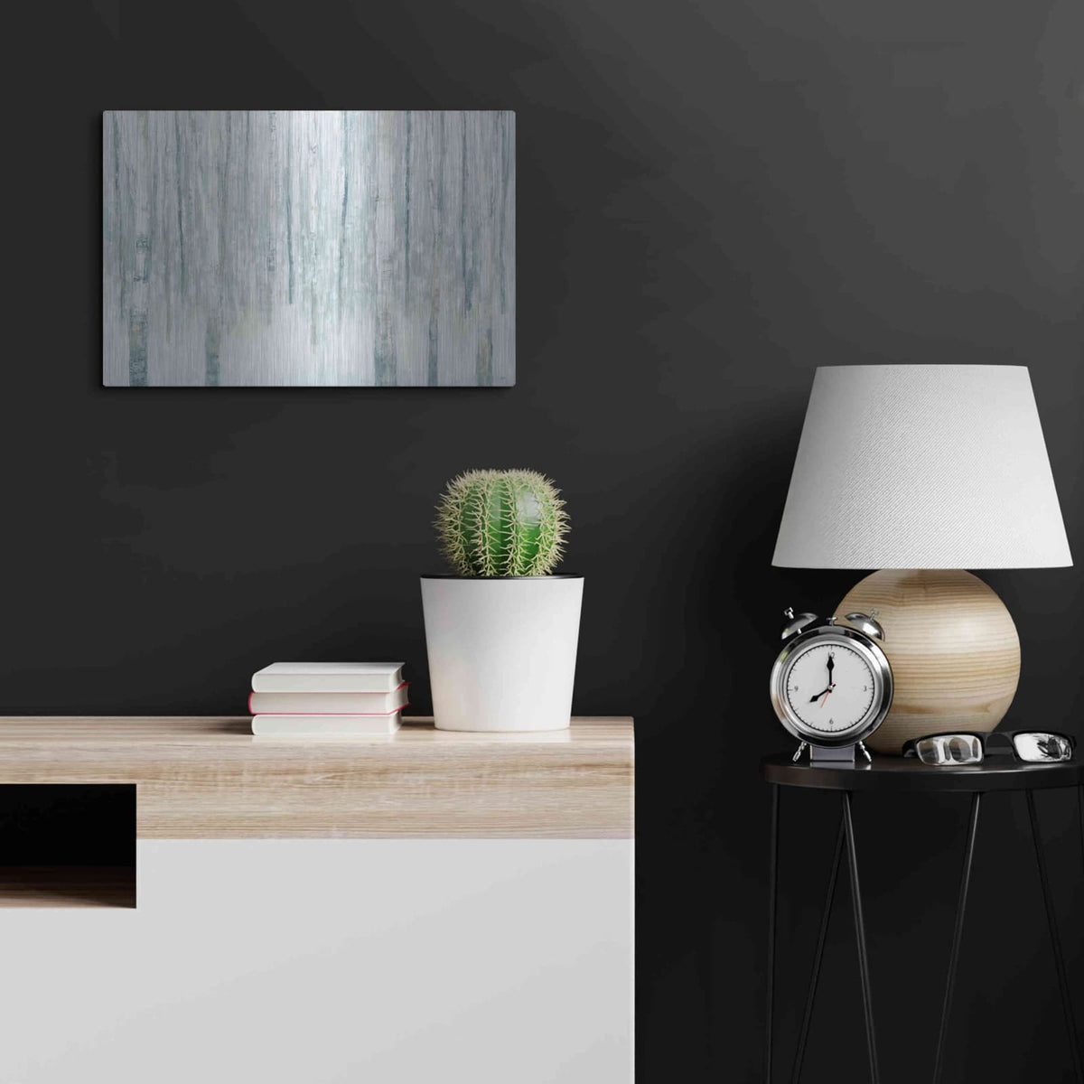 'Birches In Winter Blue' by Julia Purinton – Metal Wall Art, 24x16 room view
