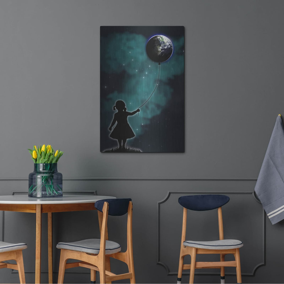 'The Girl That Holds The World' by Nicklas Gustafsson – Metal Wall Art, 24x36 room view