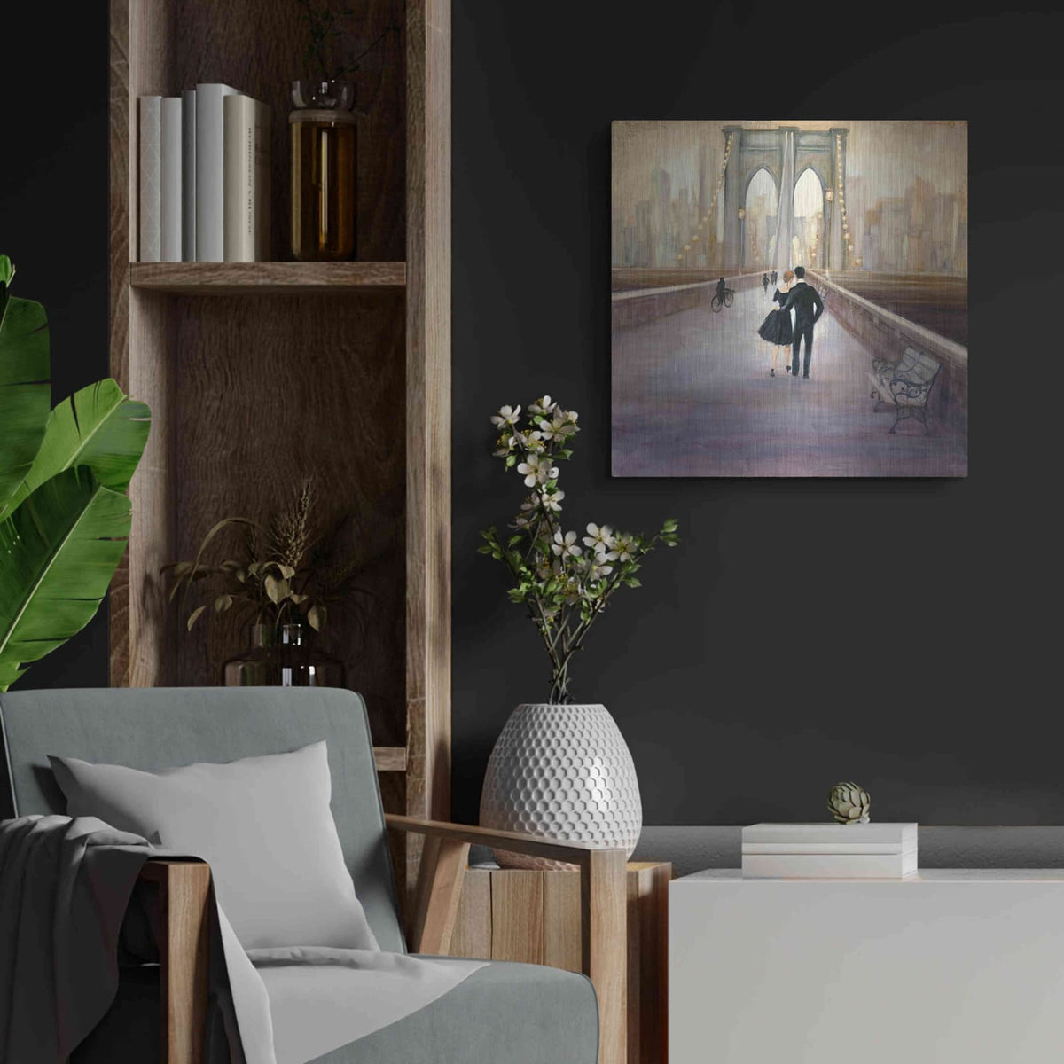 'Bridge to New York' by Julia Purinton – Metal Wall Art, 24x24 room view