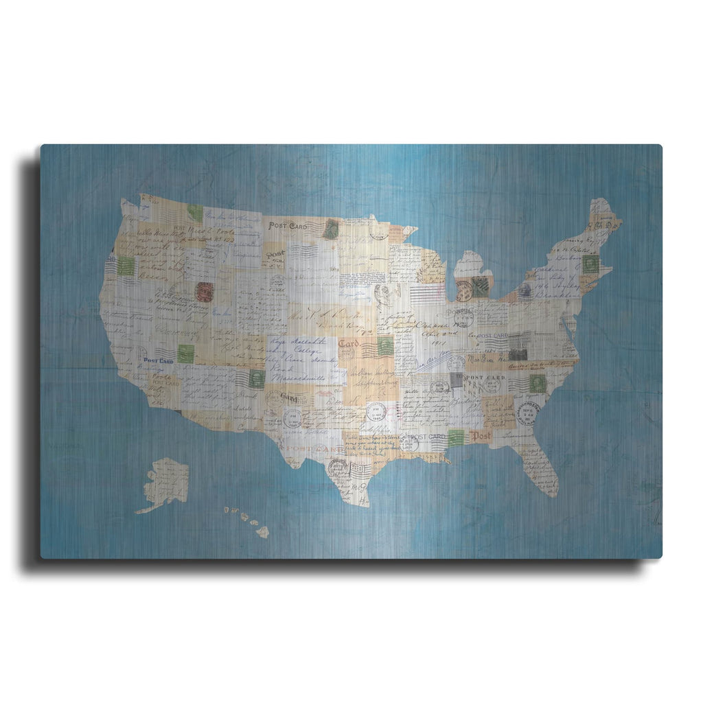'Vintage USA on Blue' by Courtney Prahl – Metal Wall Art