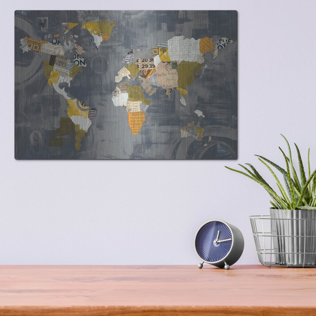 'Golden World on Grey' by Courtney Prahl – Metal Wall Art, 16x12 room view