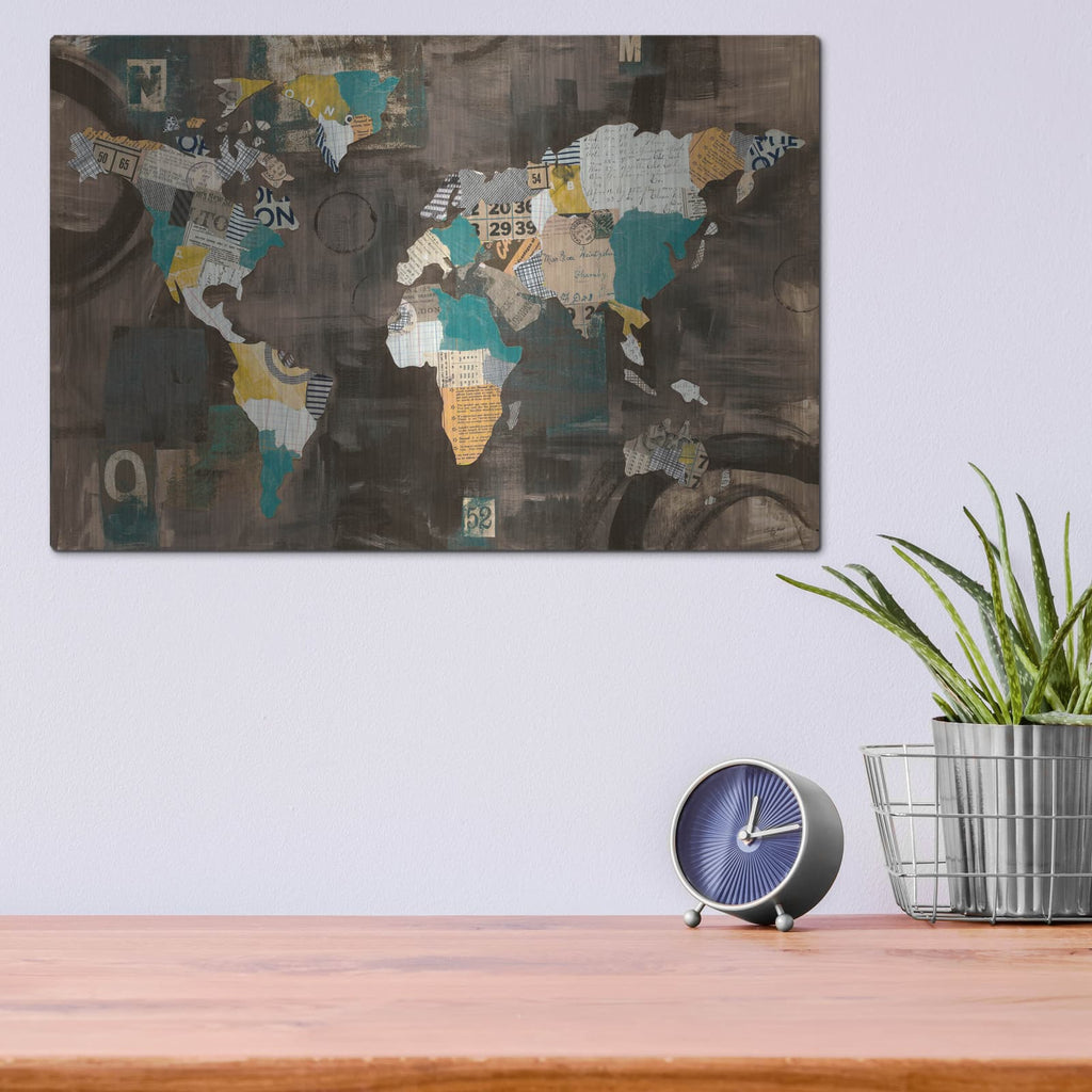 'Golden World on Brown' by Courtney Prahl – Metal Wall Art, 16x12 room view