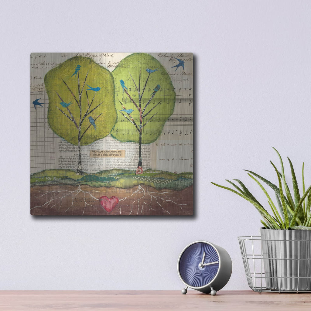 'Bird Notes' by Courtney Prahl – Metal Wall Art, 12x12 room view