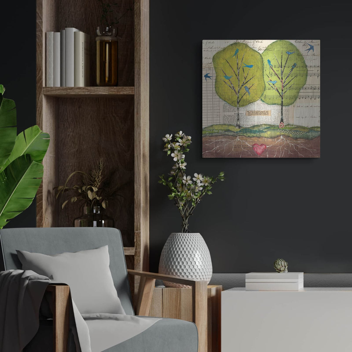 'Bird Notes' by Courtney Prahl – Metal Wall Art, 24x24 room view