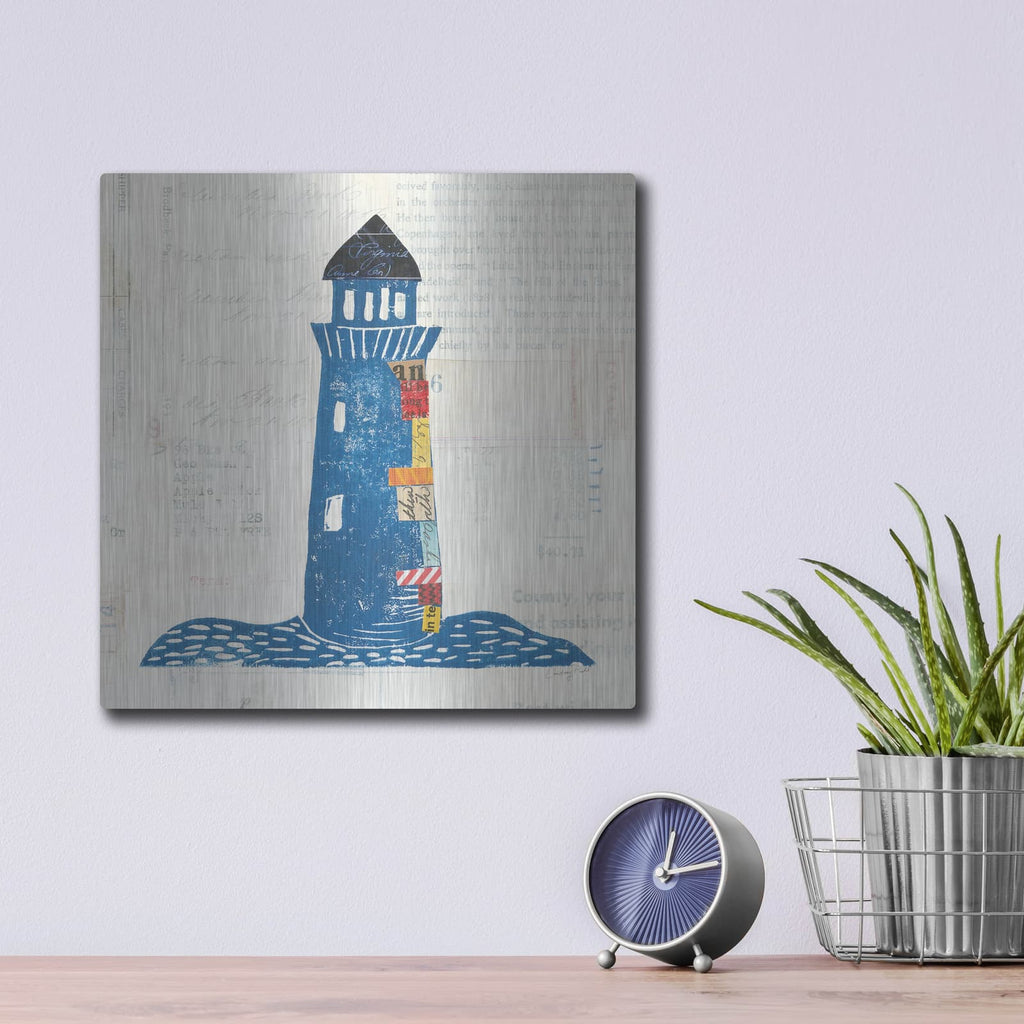 'Nautical Collage II on Newsprint' by Courtney Prahl – Metal Wall Art, 12x12 room view