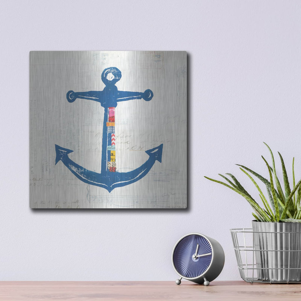'Nautical Collage III on Newsprint' by Courtney Prahl – Metal Wall Art, 12x12 room view