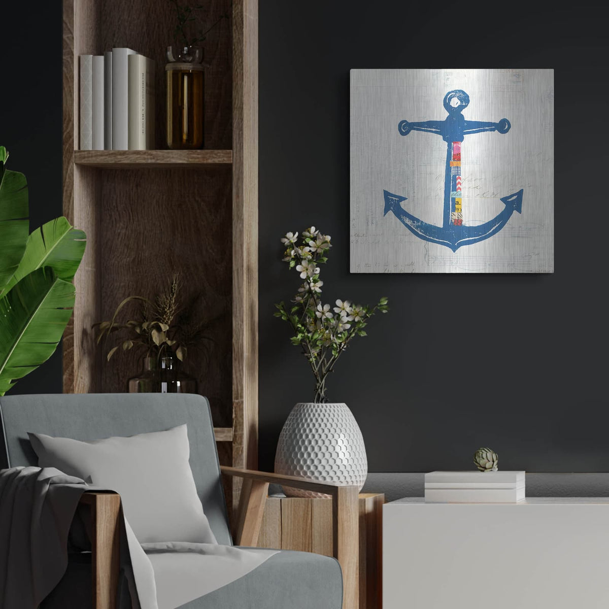'Nautical Collage III on Newsprint' by Courtney Prahl – Metal Wall Art, 24x24 room view