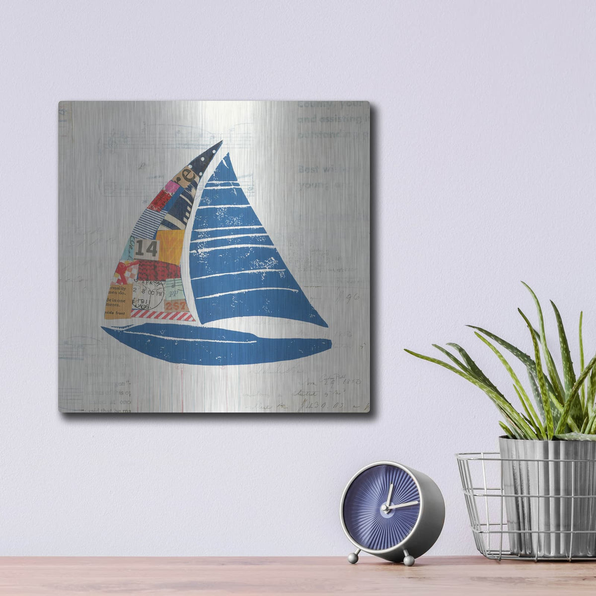 'Nautical Collage IV on Newsprint' by Courtney Prahl – Metal Wall Art, 12x12 room view