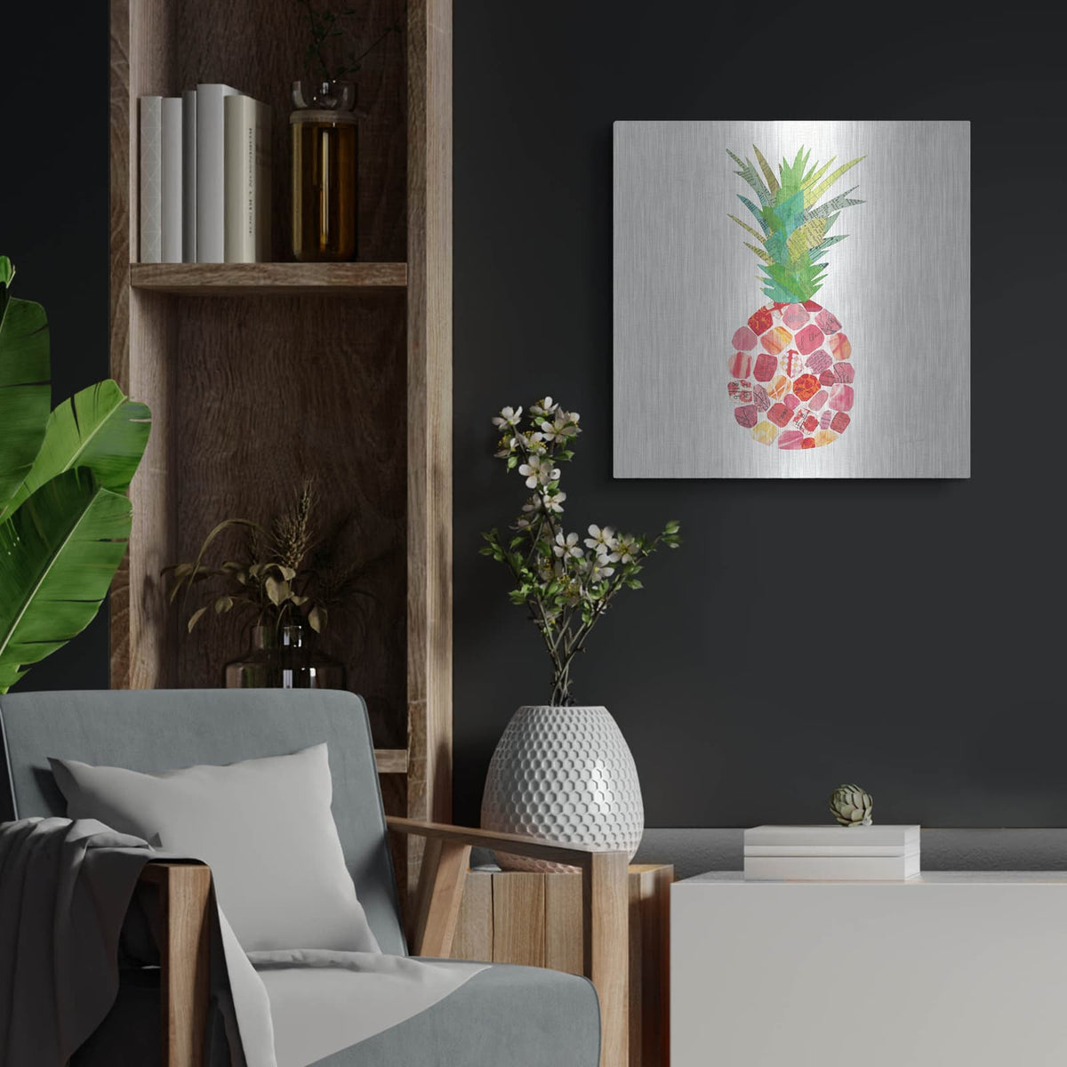 'Tropical Fun Pineapple I' by Courtney Prahl – Metal Wall Art, 24x24 room view