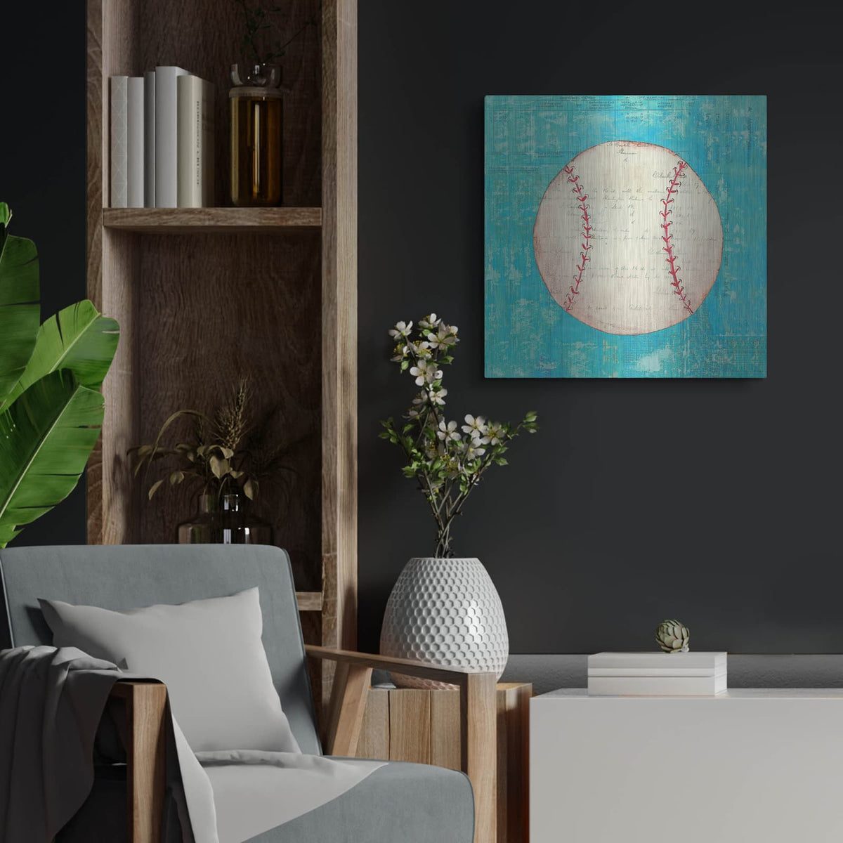 'Play Ball I Bright' by Courtney Prahl – Metal Wall Art, 24x24 room view